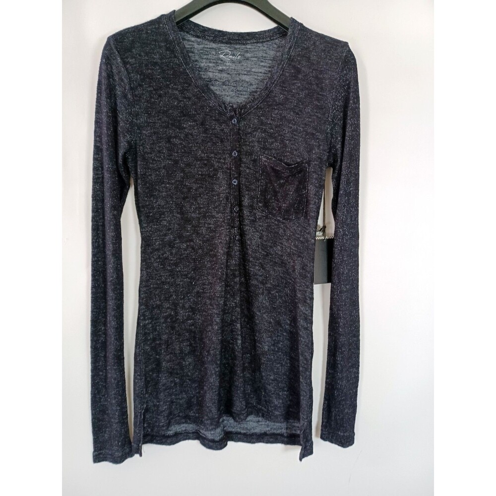 Rails Black Long Sleeve Henley Shirt with Pocket Made in‎ USA Size L